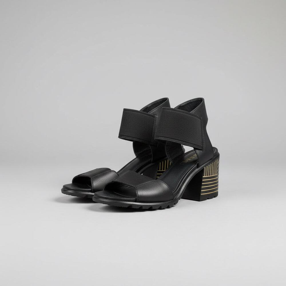 Sorel black sandal striped Nadia heel, Size 8